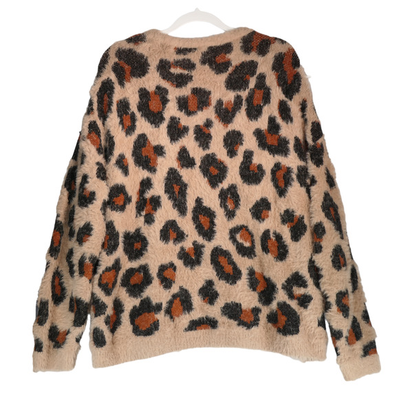 Wild Sweater Women Size XL 16-18 Brown Leopard Cheetah Big Cat Animal Fuzzy Soft - Picture 6 of 8